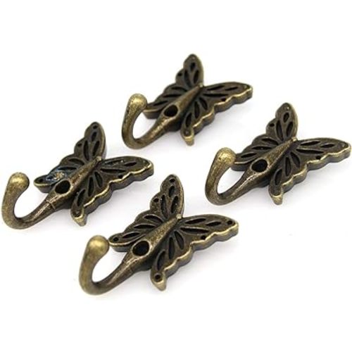 LXZ 4 PCs Vintage Antique Brass Butterfly Shaped Wall Hooks Wall Mounted Hanger for Coat Cloths Hat Towel (Length 1-3/8-in Width 2-11/64-in)