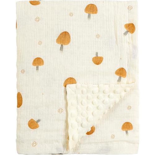 CREVENT 30''X40'' Organic Muslin Cotton Baby Blanket for Newborns, Soft Mink Backing, Essential for Baby Shower Birthday Gift - Mushroom 75X100cm