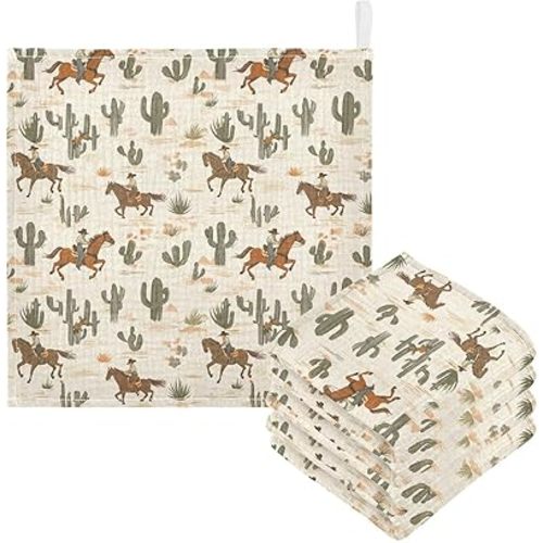 Cowboys Baby Washcloths Newborn Muslin Burp Cloths 3 Pack Soft Cotton Baby Face Bath Towel Drool Bibs for Infants, Girls and Boys 11.8 x 11.8 Inch