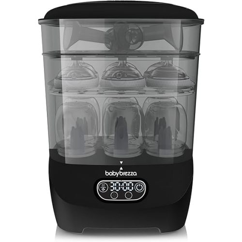 Baby Brezza Bottle Sterilizer and Dryer Advanced – 33% Faster - Largest Capacity Steam Sanitizer - Universal Sterilization Machine for All Bottles + Pump Parts - HEPA Air Filter, Black