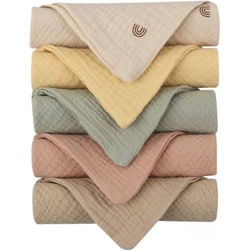 Baby Muslin 100% Cotton Burp Washcloth - 4 Layer Hypoallergenic Saliva Soothe Face Washcloths - Burp Cloths 10x10 inch -Newborn Essentials -Burp Cloths for Baby Boy and Girl (Pastel Colors)
