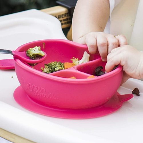 green sprouts Learning Bowl | Helps Toddler Develop Independent Eating Skills | Heat-Resistant Silicone, Suction Cup Base with Easy-Release tab, 3 Sections Marked to Measure portions, (Pack of 2) - Navy - 7x5.38x2.25 Inch (Pack of 2)