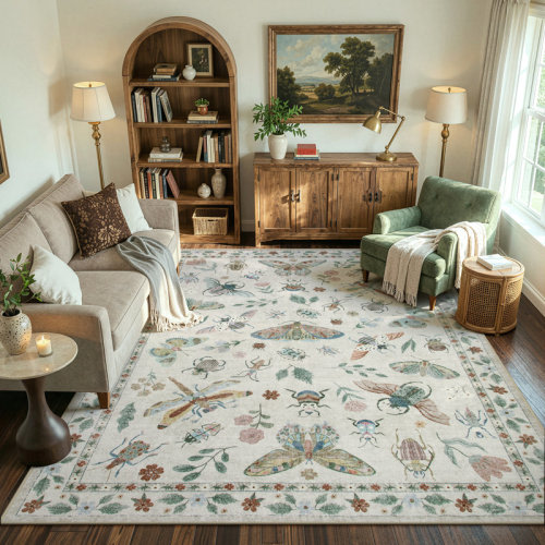 Charlton Home® Goldene Animal & Insect Machine Washable Area Rugs with Non-Slip Backing for Living Room, Dining Room, Bedroom & Reviews | Wayfair
