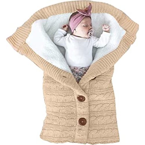 XMWEALTHY Unisex Infant Swaddle Blankets Soft Thick Fleece Knit Baby Girls Boys Stroller Wraps (Khaki)