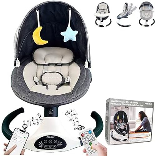 P@B PBell Electric Baby Swing for Infants to Toddler Portable Babies Swinger for Newborn Boy and Girls; baby bouncer swing; portable baby swing; Bluetooth Music Speaker 5 Speeds and Remote Control The Baby Swing Chair with Five-Point Safety Belt and 2 Toy