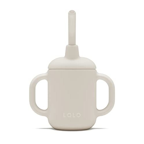 Lalo Little Cup, Non-Toxic Silicone Straw Cup with Handles - Baby and Toddler Sippy Cup - Mini Cup and Straw Training System, 4oz, Oatmeal