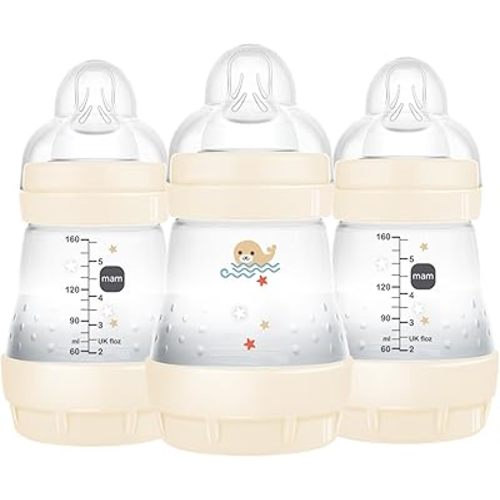 MAM Easy Start Anti Colic Baby Bottle 5 oz, Easy Switch Between Breast and Bottle, Reduces Air Bubbles and Colic, Newborn, Unisex, 3 Count (Pack of 1)