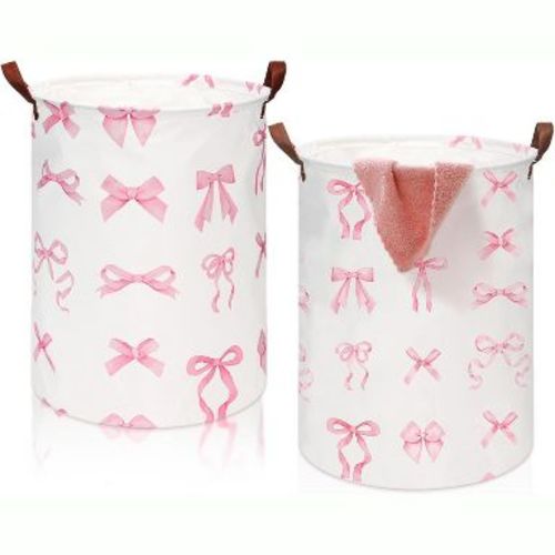 2 Pcs Coquette Bow Laundry Basket Coquette Storage Basket for Girls Nursery Hamper