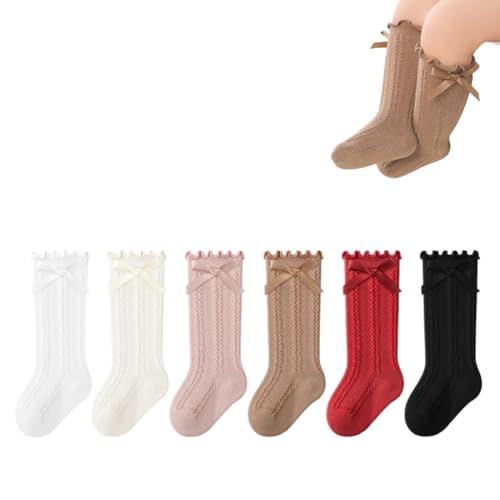 Toddler Girl Ruffle Socks Baby Girls Knee High Socks | Soft Cotton,Stretch & Breathable,Cute Frilly Cuff,Flower & Bow,Newborn/Infant Long Tube Socks,School/Daily/Dress Wear