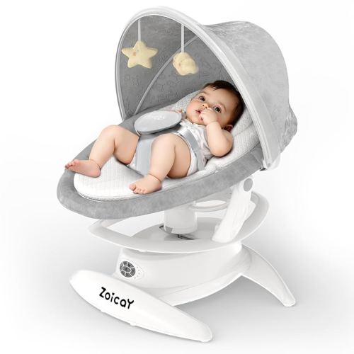 Zoicay 3-in-1 Baby Swing for Infants to Toddler with Motion Detection, Portable Baby Swing & Removable Swing Seat, BT Enabled & 360°Rotating Seat and Manual Remote with 3 Swing Modes & 5-Speeds(White)