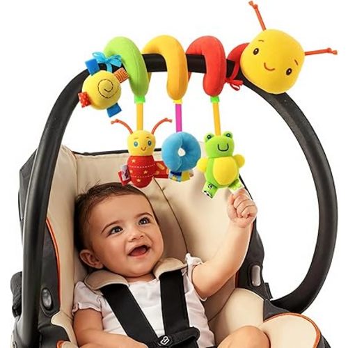 FPVERA Car Seat Toys for Babies 0-6 Months, Hanging Carseat Toys for Infants 0-12 Months, Spiral Plush Caterpillar Sensory Stroller Toy with Rattles for Baby Essentials Newborn Boy Girl Shower Gifts