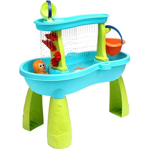Toddler Sensory Sand and Water 2 Tier Table| Indoor & Outdoor Water and Sand Summer Beach Toys and Play Table for Kids | Backyard Sand and Water Table for 3-5 Year Old Boys and Girls