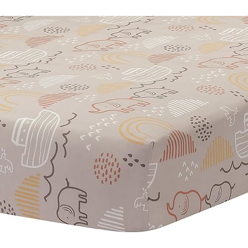 Lambs & Ivy Baby Noah Taupe Elephant/Ark/Rainbow 100% Cotton Fitted Crib Sheet