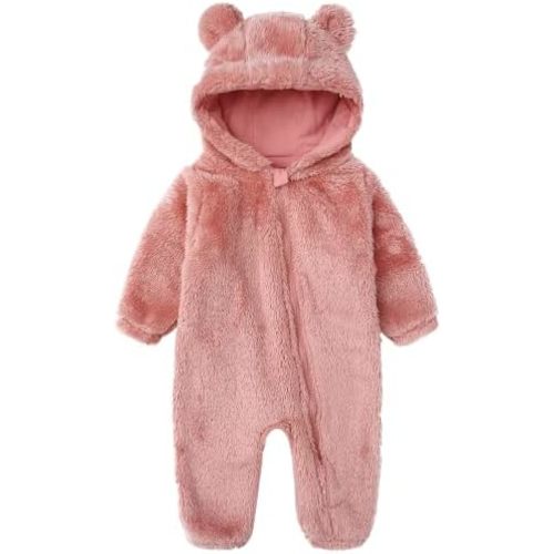 CAHL&FAUO Newborn Snowsuit Baby Cartoon Bear Onesie Warm Fleece Hooded Romper Jumpsuit