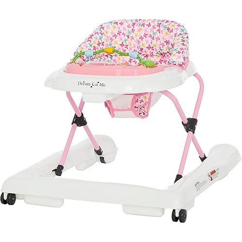2-in-1 Ava Baby Walker, Easy Convertible Baby Walker, Walk Behind, Height Adjustable Seat, Added Back Support, Detachable Slate, Spring Pink