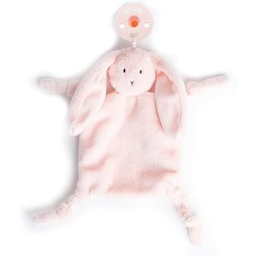 Bella Tunno Bubbi Buddy – Soft, Plush Lovey Pacifier Holder for Baby Pacifiers to Soothe, Comfort, and Bring Baby Teething Relief, Colorful Animal-Themed Baby Lovey (Bunny)