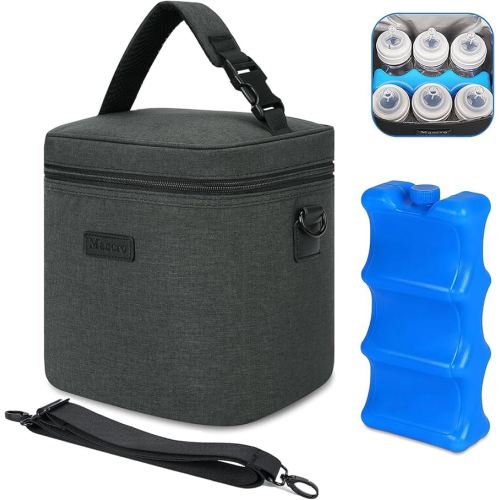 Mancro Breastmilk Cooler Bag with Ice Pack, Insulated Bottle Bag for 6 Baby Bottles (Up to 9 Ounce) with Shoulder Strap for Nursing Moms on The Go or Daycare, Dark Grey