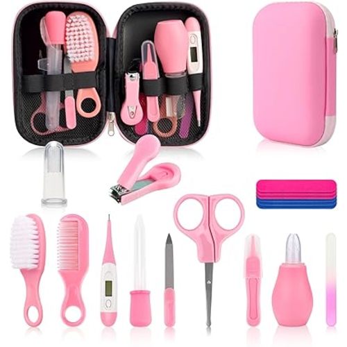 Baby Healthcare and Grooming Kit, Baby Safety Care Set, Baby Electric Nail Trimmer Set Newborn Nursery Health Care Set for Newborn Infant Toddlers Baby Boys Girls Kids (Pink-19 Kits)