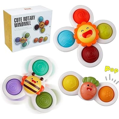 3PCS Suction Cup Spinner Toys for Baby Boys Girls Sensory Bath Toys for Toddlers 3 Spinning Bath Toys for Infants Educational Toys for Kids 3 Baby Shower Birthday Christmas Gift