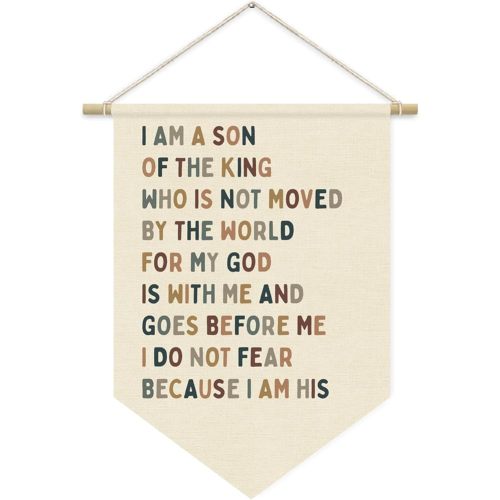 Boy Nursery Decor, I am a Son of the King Boy Nursery Banner, Boho Christian Religious Bible Verse Wall Hanging Pennant Flag for Boys Bedroom Playroom,Inspirational Wall Decor