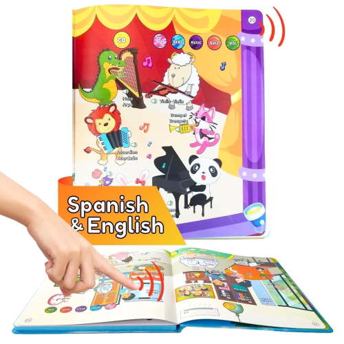 Sinifer Spanish & English Talking Learning Book for Kids 1-6 Years, 420 Words Toddler Educational Toys to Learn Spanish Interactive Audio Sound Books Bilingual Musical Toy Juegos para Niños