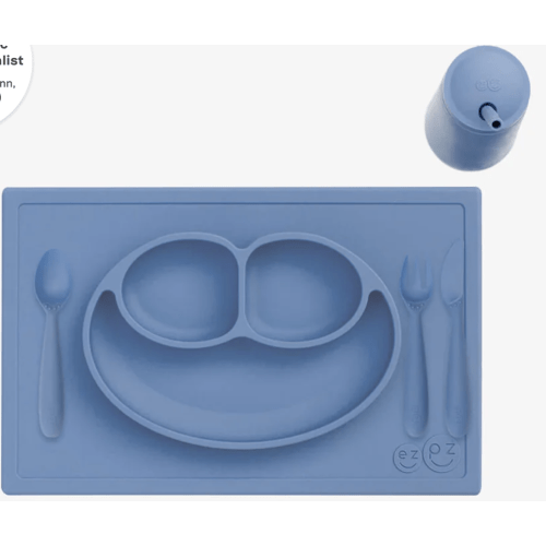 ezpz Happy Feeding Set | Silicone Plate, Cup, Straw & Utensils