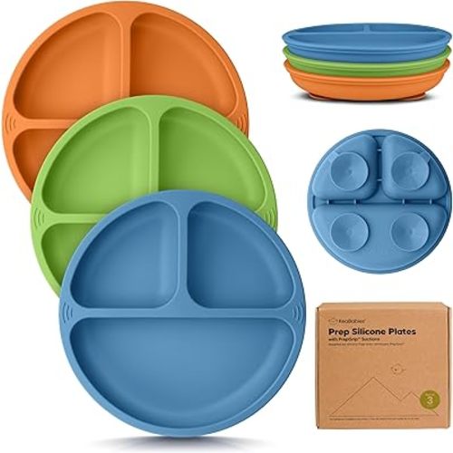 KeaBabies Suction Plates for Baby, Toddler - 3-Pack 100% Silicone Toddler Plates, Divided Baby Plates with Suction, Silicone Plates for Baby, Kids, BPA-Free, Microwave, Dishwasher Safe (Kea)