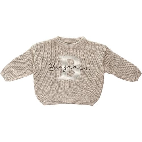 NAZENTI Personalized Embroidered Applique Baby Sweater with Name, Custom Knitted Baby Name Sweater for Newborn, Infant Pullover, Customized Gifts for Toddler Boy Girl Birthday Christmas BabyShower