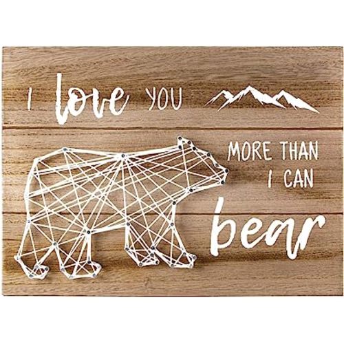 VILIGHT Woodland Nursery Wall Decor for Baby Boys and Girls - New Mom Gifts Rustic Sign for Mommy and Kids - I Love You More Than I Can Bear - String Art 12x8.6 Inches