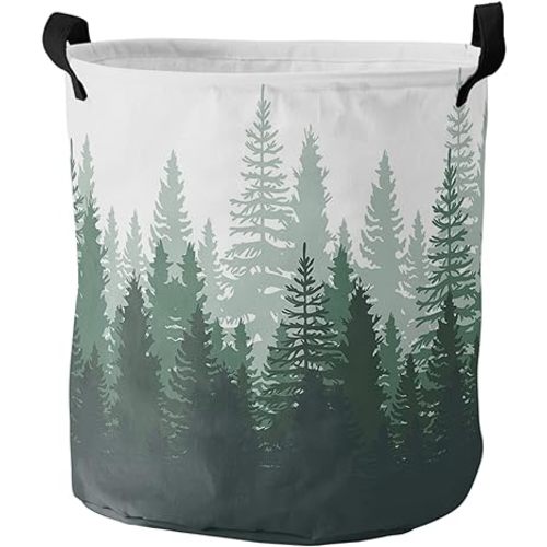 Laundry Hamper Foldable Laundry Basket, Green Ombre Waterproof Clothes Hamper for Bathroom Bedroom Living Room, Primeval Forest Modern Abstract Art Aesthetics Toy Baskets for Dollhouse 16.5"x17"