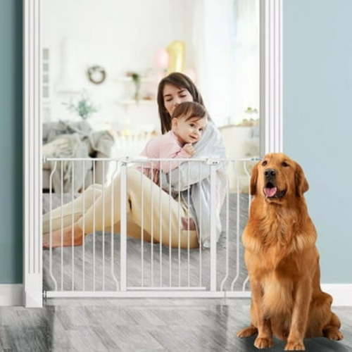Extra Wide and Tall Baby Gate with Auto-Close and Hold-Open Features, Easy Walk Thru Indoor Safety Gate with 4 Pack of Pressure Mount Kit, Pet Gates with Extension Kit, 57.5"-62.2" Dog Gates