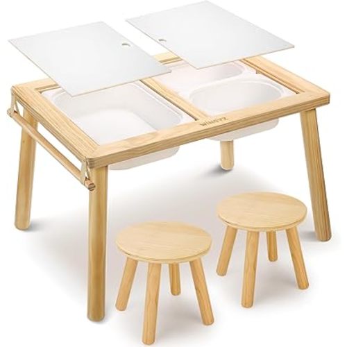 wingyz Sensory Table and Chair Set, 3 in 1 Kids Table for Play Study Art Dining Toys Storage, Sensory Tables for Toddler, Activity Table with Storage Bins, Children's Gifts for Boys and Girls