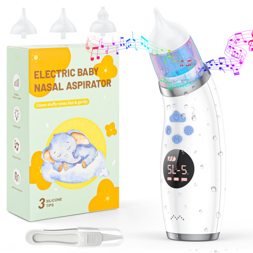 Baby Nasal Aspirator, Electric Baby Nose Booger Sucker IPX7 Waterproof Automatic Nose Cleaner with 3 Silicone Tips, 5 Levels Suction, Music & Colorful Light for Toddler Kids Infants Child