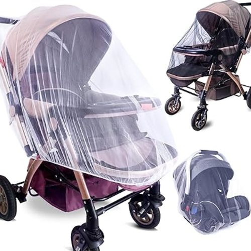 Stroller Mosquito Net,Infant Stroller and Bassinets, Infant Carrier,Breathable with Elastic Netting for Easy Fitting, Portable Durable & Long Lasting Infant Insect Shield Netting (White and Black)…
