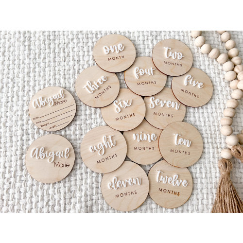 Monthly Milestone Disc, Wooden Milestone Month Signs Baby, Month Milestone Wood, Newborn Baby Name Sign, Personalized Milestone Festive Acry