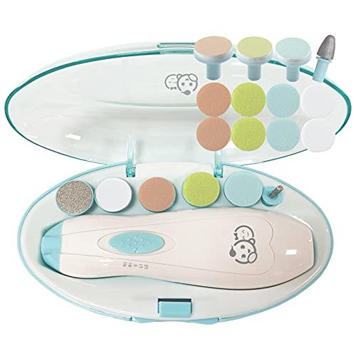 Baby Nail Clippers 20 in 1 by Royal Angels | Safe Electric Baby Nail Trimmer, Baby Nail File Kit, Additional Replacement Heads, Newborn Toddler Toes and Fingernails, Trim and Polish (WhiteBlue)
