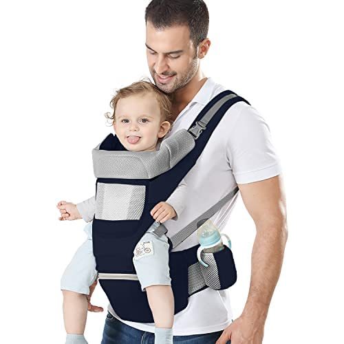 YSSKTC Baby Carrier Ergonomic Infant Carrier with Hip Seat Kangaroo Bag Soft Baby Carrier Newborn to Toddler 7-66lbs Front and Back Baby Holder Carrier for Men Dad Mom (Blue)