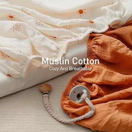 Gllquen Baby Muslin Bassinet Sheets 3 Pack, Breathable Elastic Cozy Fitted Cotton Bassinet Mattress Sheet for Baby Boy Girls, Fit for Hourglass Oval Rectangular Cradle Pad Sheets 33"x17" (Sunshine)