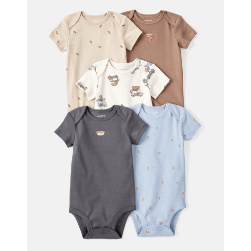 Baby Boy 5-Pack Print Cotton Multipack Bodysuits - Blue/Brown/Green/White