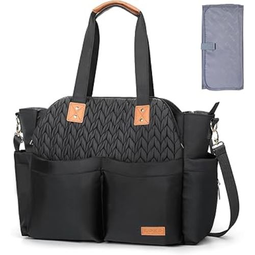 Lekebaby Diaper Bag Tote for Baby - 17 Pockets Large Travel Diaper Tote with Portable Changing Pad, Mom Crossbody Hospital Bag for Labor Delivery, Waterproof, Baby Essentials for Newborn Gifts, Twill