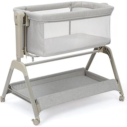 Ezebaby 3-in-1 Baby Bassinet: Rocking Bassinet Bedside Sleeper - 6-Height Adjustable Crib with Comfy Mattress & Lockable Wheels | Stable & Secure Bedside Crib for Newborn Infant