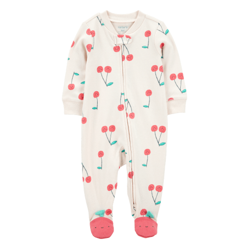 Baby Cherry Print 2-Way Zip Cotton Sleep & Play Pajamas