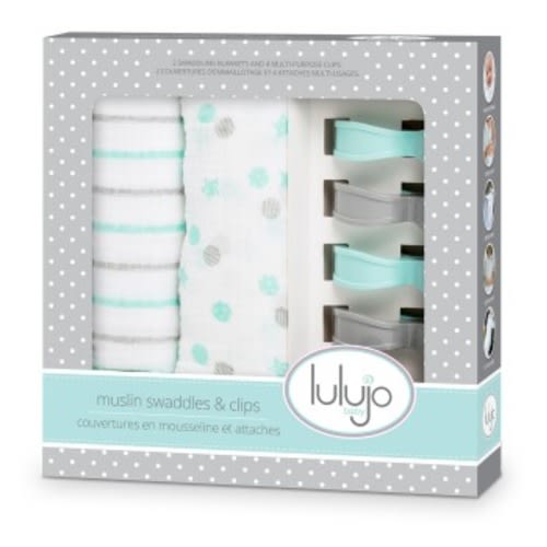 Aqua Muslin Blankets & Clips Set Â«  Lulujo Baby