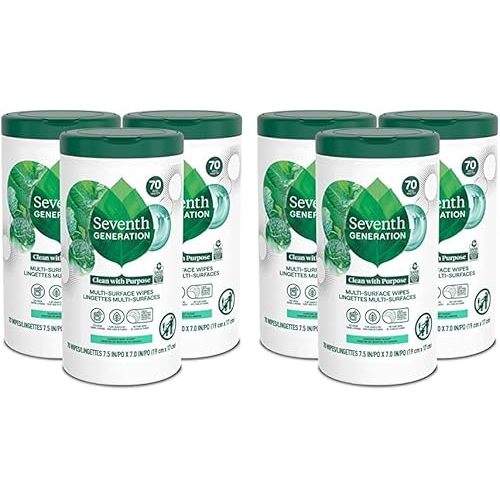 Seventh Generation Multi Purpose Wipes All Purpose Cleaning Garden Mint scent with 100% Essential Oils and Botanical Ingredients 70 count, Pack of 6