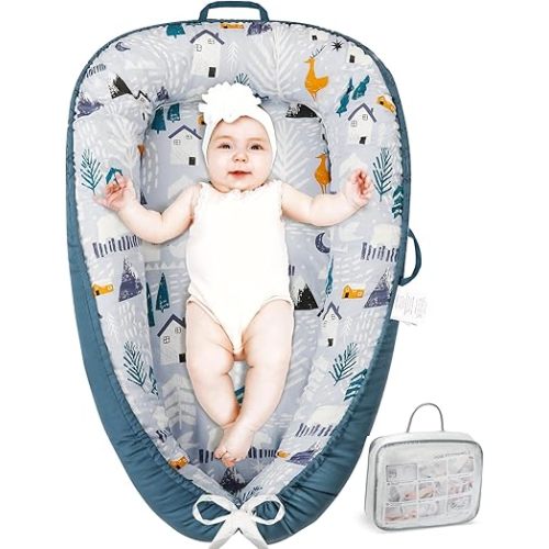 Baby Lounger - Baby Lounger Pillow for Newborn, Breathable & Soft Baby Nest Co Sleeper for Baby 0-24 Months, Baby Shower Gifts, Portable Infant Lounger Baby Floor Seat for Home and Travel (Snow House)