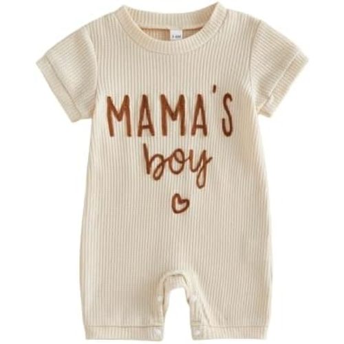Sejardin Newborn Infant Baby Boy Summer Jumpsuit Letter Embroidery Short Sleeve Crew Neck Romper Waffle Outfit