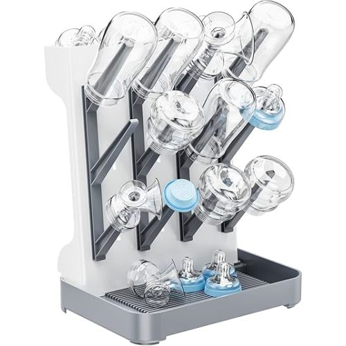 Baby Bottle Drying Rack,Baby Bottle Organizer for Countertop,Bottle Holder for Baby- Space Saving Standing Drying Rack for Baby Bottles and Pump Part Cleaning (Gray)