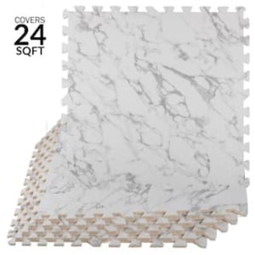 24 in. x 24 in. x 0.4 in. Floor Mat 6PK - 24 sq. ft. Faux Marble