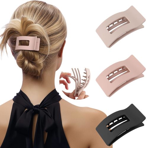 3 Pcs Matte Silicone Flat Hair Clips Flexible Hair Clip for Thick Thin Hair