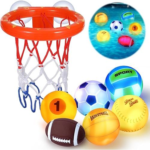 Light Up Bath Toys, Bathtub Basketball Hoop for Kids 1-3, Toddler Pool Water Table Toys 6-12-18 Months, Sensory Toys for Tub Pool Swimming Shower, Baby Bathtime for Boy Girl Birthday